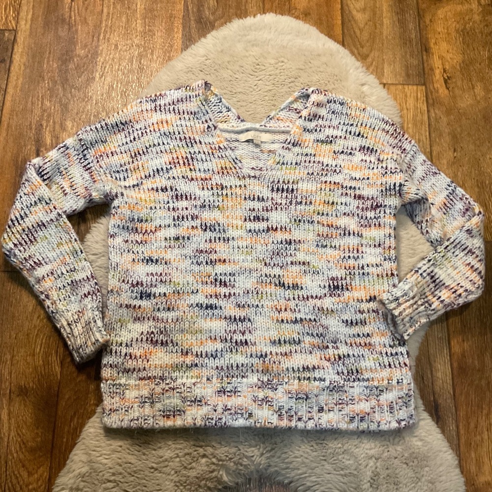 Loft Sweater Size Medium V‎ Neck Knit Multi Color Long Sleeve Women's